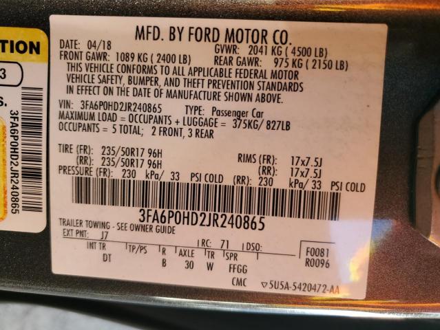 Photo 11 VIN: 3FA6P0HD2JR240865 - FORD FUSION SE 