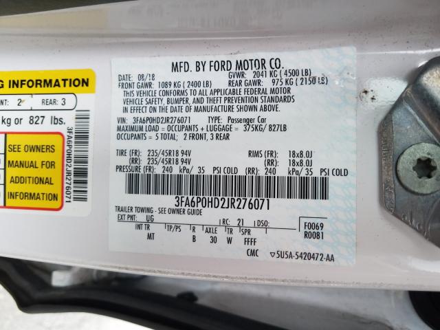 Photo 9 VIN: 3FA6P0HD2JR276071 - FORD FUSION SE 