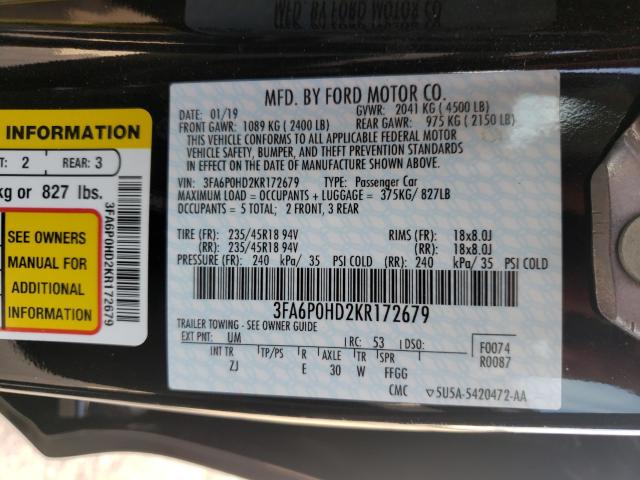 Photo 9 VIN: 3FA6P0HD2KR172679 - FORD FUSION SE 