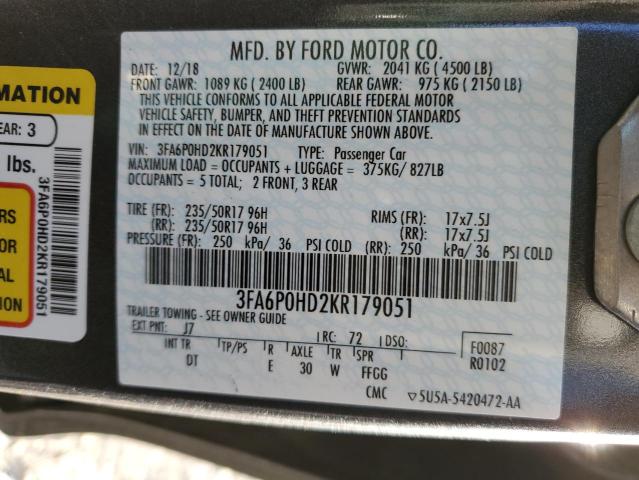 Photo 11 VIN: 3FA6P0HD2KR179051 - FORD FUSION SE 