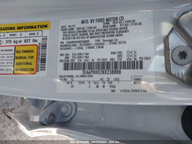 Photo 8 VIN: 3FA6P0HD2KR238888 - FORD FUSION 