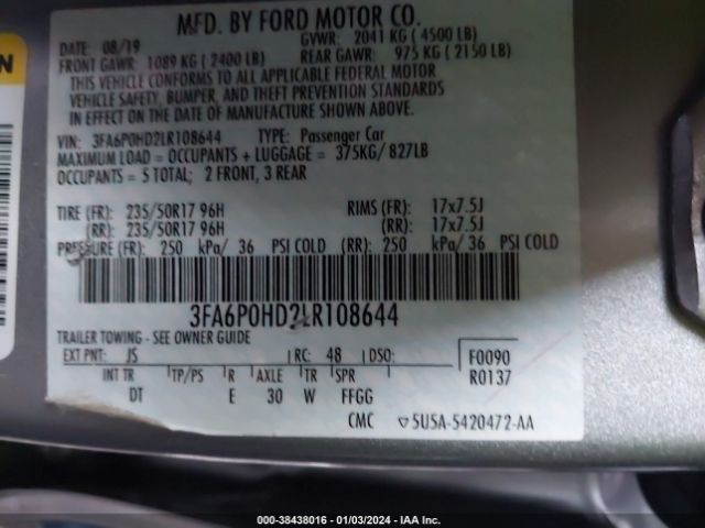 Photo 8 VIN: 3FA6P0HD2LR108644 - FORD FUSION 