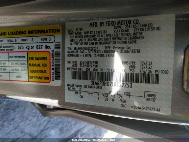 Photo 8 VIN: 3FA6P0HD2LR122253 - FORD FUSION 