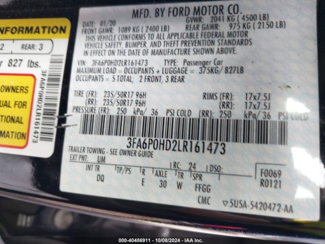 Photo 8 VIN: 3FA6P0HD2LR161473 - FORD FUSION 