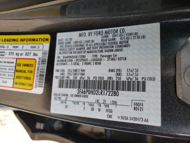 Photo 9 VIN: 3FA6P0HD2LR172280 - FORD FUSION SE 