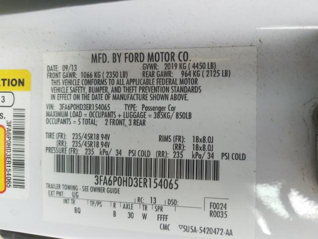 Photo 9 VIN: 3FA6P0HD3ER154065 - FORD FUSION SE 