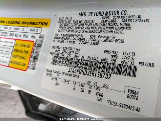 Photo 8 VIN: 3FA6P0HD3ER158732 - FORD FUSION 