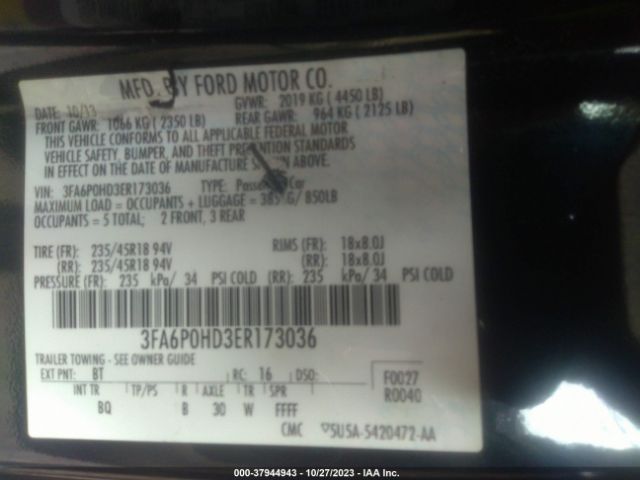 Photo 8 VIN: 3FA6P0HD3ER173036 - FORD FUSION 