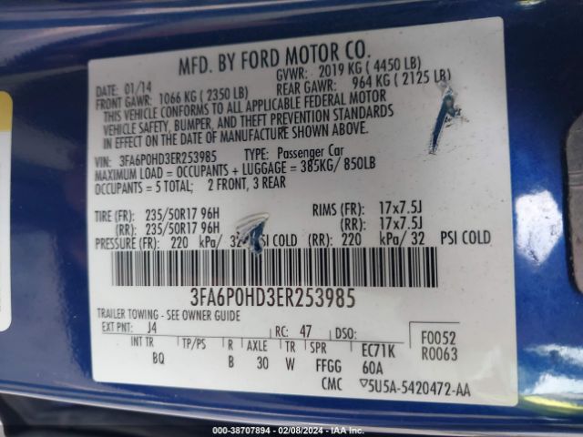 Photo 8 VIN: 3FA6P0HD3ER253985 - FORD FUSION 