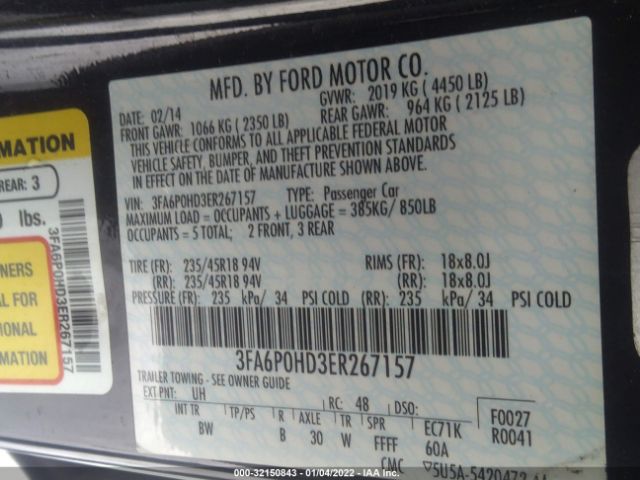 Photo 8 VIN: 3FA6P0HD3ER267157 - FORD FUSION 