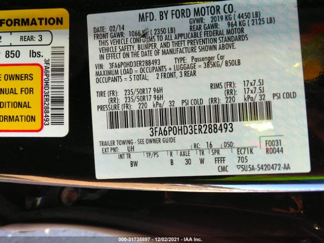 Photo 8 VIN: 3FA6P0HD3ER288493 - FORD FUSION 