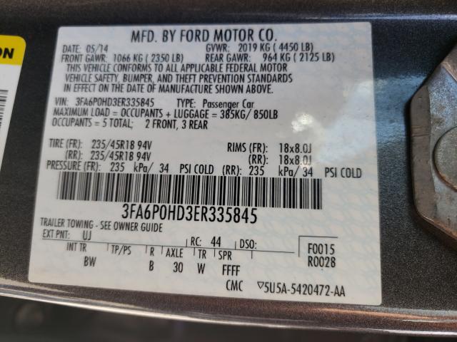 Photo 9 VIN: 3FA6P0HD3ER335845 - FORD FUSION SE 