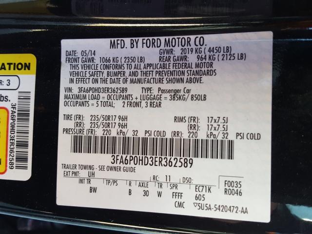 Photo 9 VIN: 3FA6P0HD3ER362589 - FORD FUSION SE 