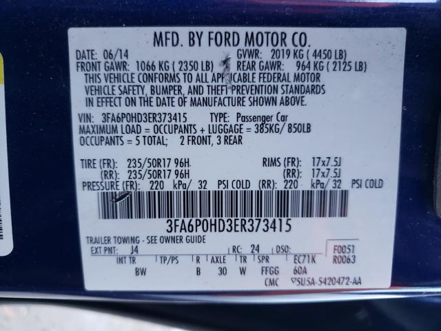 Photo 9 VIN: 3FA6P0HD3ER373415 - FORD FUSION SE 