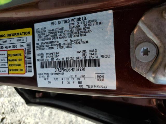 Photo 9 VIN: 3FA6P0HD3FR107930 - FORD FUSION SE 