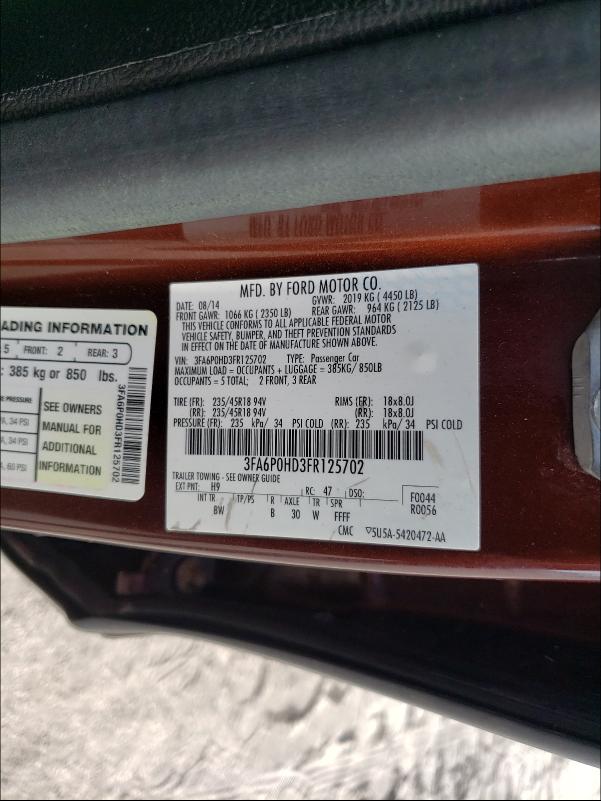 Photo 9 VIN: 3FA6P0HD3FR125702 - FORD FUSION SE 