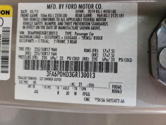 Photo 9 VIN: 3FA6P0HD3GR130013 - FORD FUSION SE 