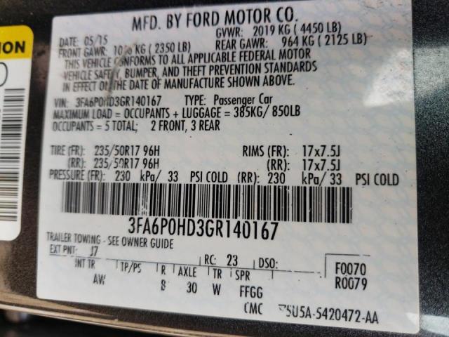 Photo 9 VIN: 3FA6P0HD3GR140167 - FORD FUSION SE 