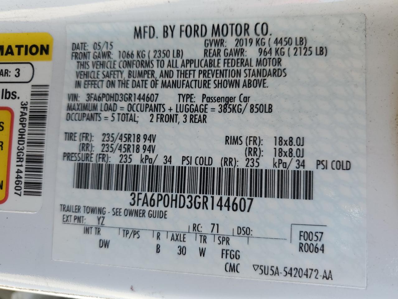 Photo 12 VIN: 3FA6P0HD3GR144607 - FORD FUSION 