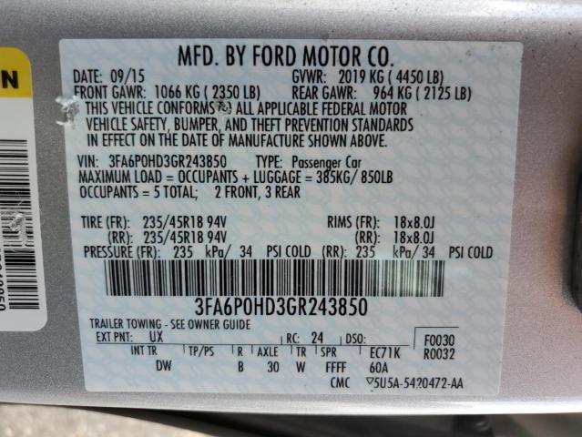 Photo 11 VIN: 3FA6P0HD3GR243850 - FORD FUSION SE 