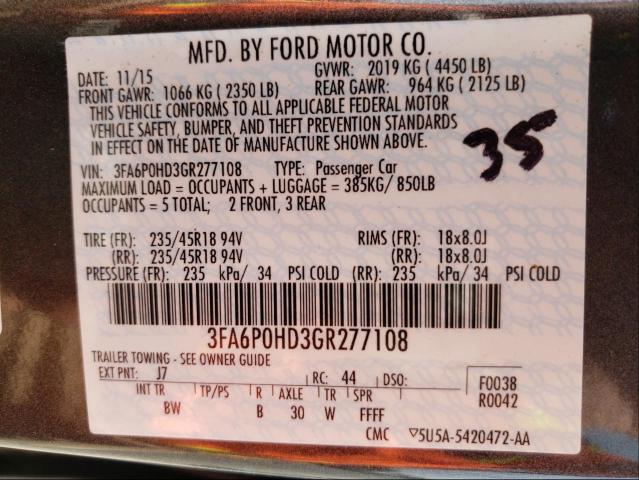 Photo 9 VIN: 3FA6P0HD3GR277108 - FORD FUSION SE 