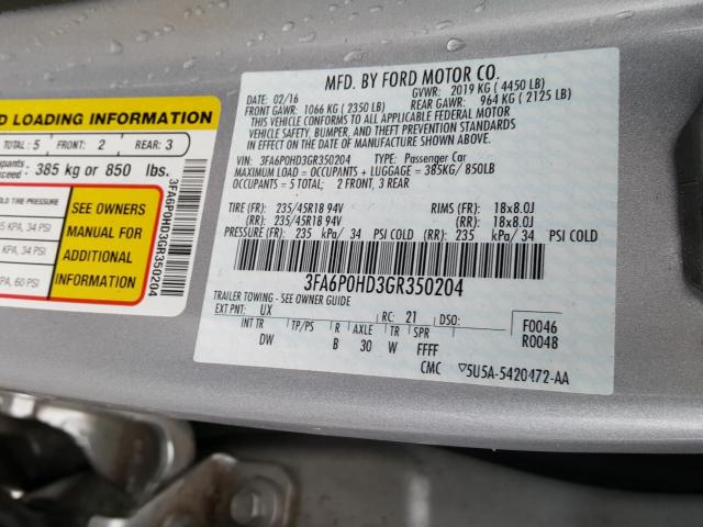 Photo 9 VIN: 3FA6P0HD3GR350204 - FORD FUSION SE 