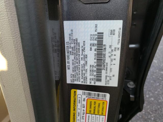 Photo 9 VIN: 3FA6P0HD3HR110619 - FORD FUSION SE 