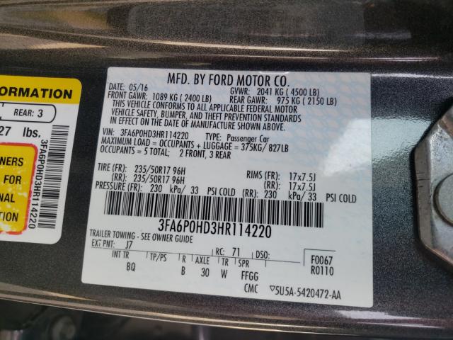 Photo 9 VIN: 3FA6P0HD3HR114220 - FORD FUSION 