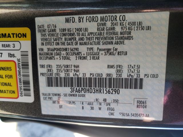 Photo 9 VIN: 3FA6P0HD3HR156290 - FORD FUSION SE 