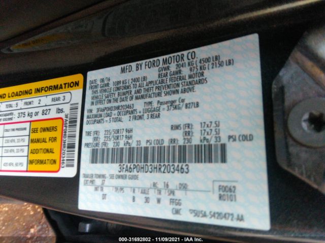 Photo 8 VIN: 3FA6P0HD3HR203463 - FORD FUSION 