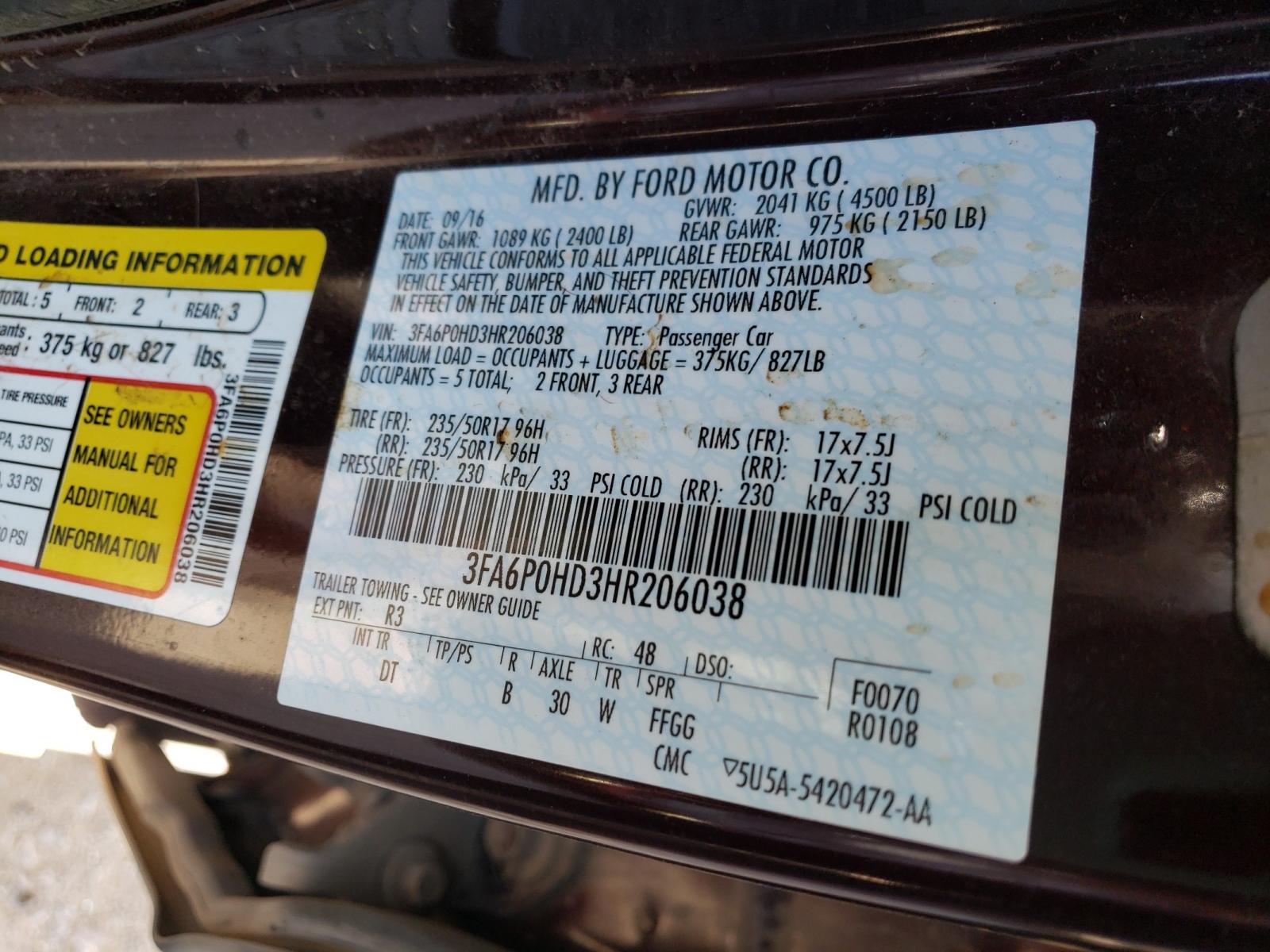 Photo 9 VIN: 3FA6P0HD3HR206038 - FORD FUSION SE 