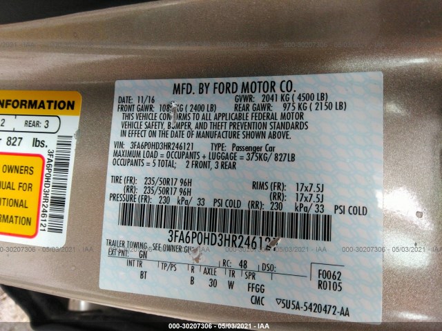 Photo 8 VIN: 3FA6P0HD3HR246121 - FORD FUSION 