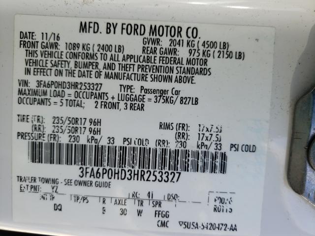 Photo 9 VIN: 3FA6P0HD3HR253327 - FORD FUSION SE 