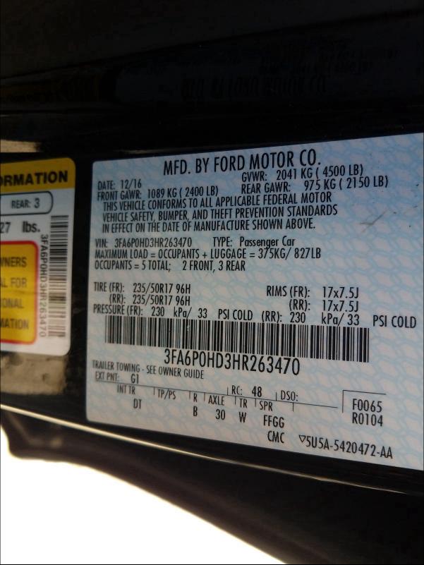 Photo 9 VIN: 3FA6P0HD3HR263470 - FORD FUSION SE 