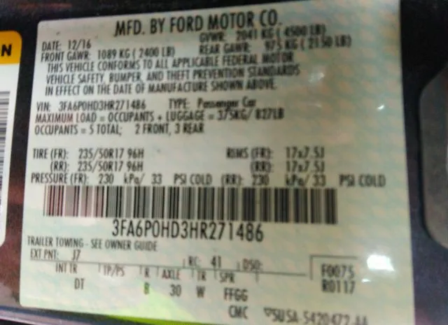 Photo 8 VIN: 3FA6P0HD3HR271486 - FORD FUSION 