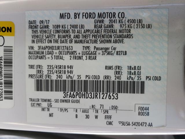 Photo 9 VIN: 3FA6P0HD3JR127653 - FORD FUSION SE 