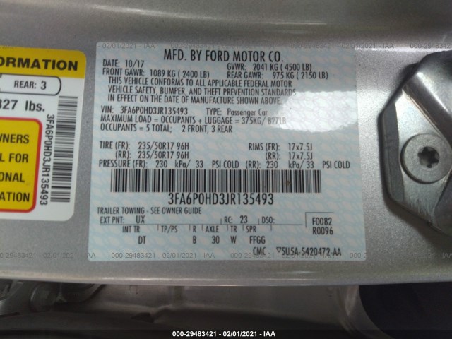 Photo 8 VIN: 3FA6P0HD3JR135493 - FORD FUSION 