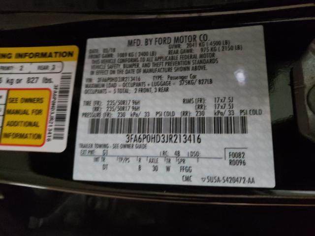 Photo 9 VIN: 3FA6P0HD3JR213416 - FORD FUSION SE 