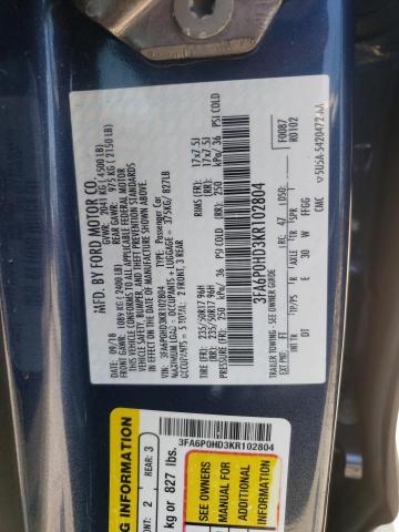 Photo 9 VIN: 3FA6P0HD3KR102804 - FORD FUSION SE 