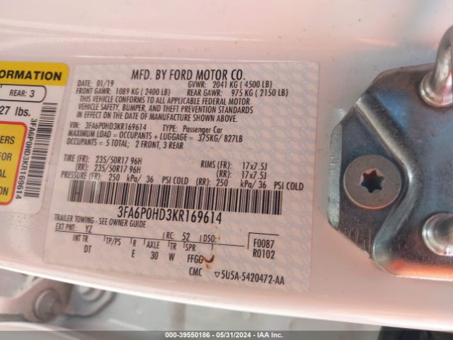 Photo 8 VIN: 3FA6P0HD3KR169614 - FORD FUSION 