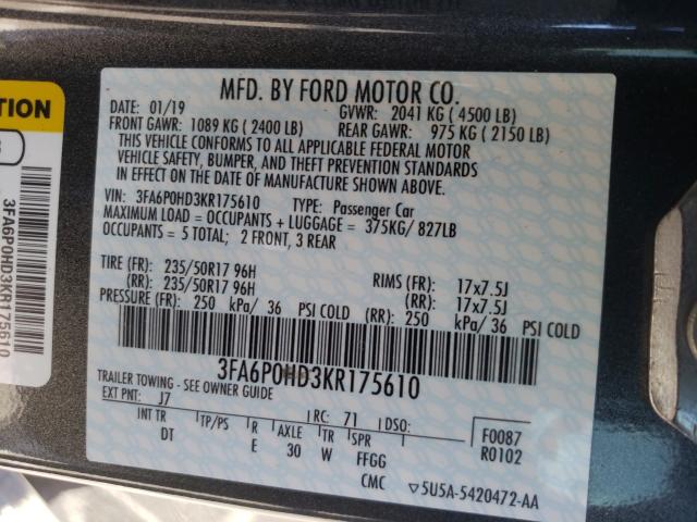 Photo 9 VIN: 3FA6P0HD3KR175610 - FORD FUSION SE 