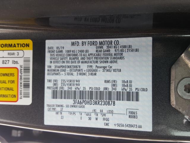 Photo 9 VIN: 3FA6P0HD3KR230878 - FORD FUSION SE 