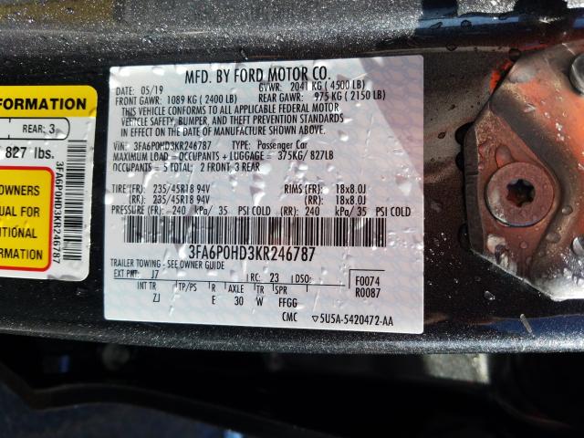 Photo 9 VIN: 3FA6P0HD3KR246787 - FORD FUSION SE 