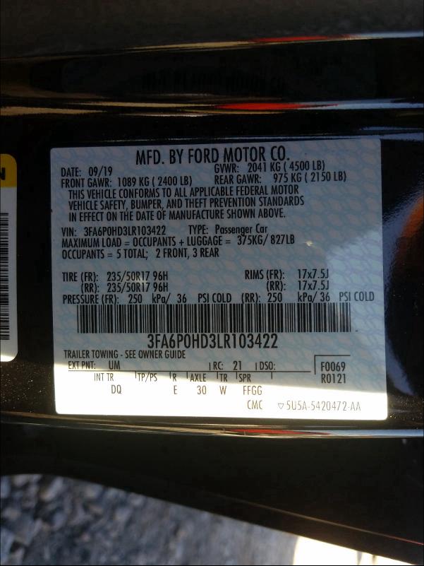 Photo 9 VIN: 3FA6P0HD3LR103422 - FORD FUSION SE 