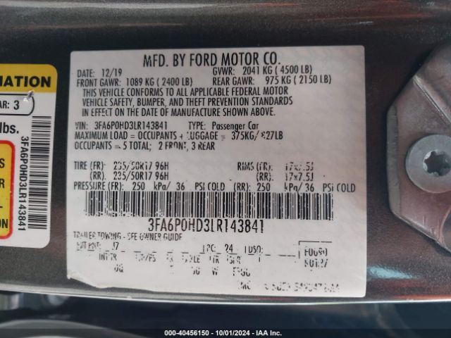 Photo 8 VIN: 3FA6P0HD3LR143841 - FORD FUSION 