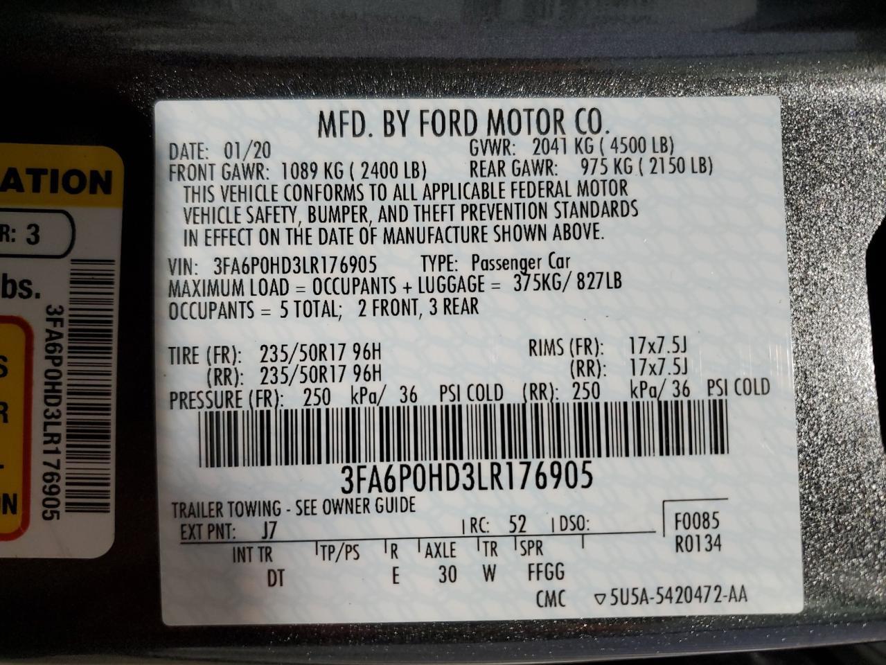 Photo 11 VIN: 3FA6P0HD3LR176905 - FORD FUSION 