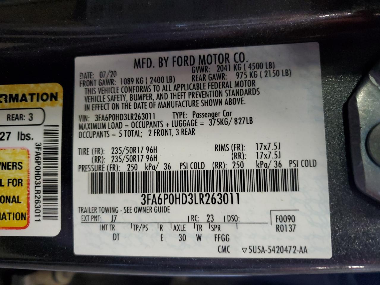 Photo 12 VIN: 3FA6P0HD3LR263011 - FORD FUSION 