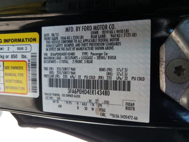 Photo 9 VIN: 3FA6P0HD4ER143480 - FORD FUSION SE 