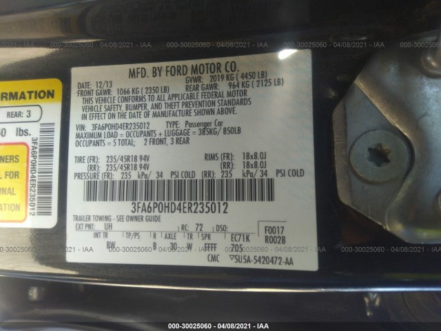 Photo 8 VIN: 3FA6P0HD4ER235012 - FORD FUSION 