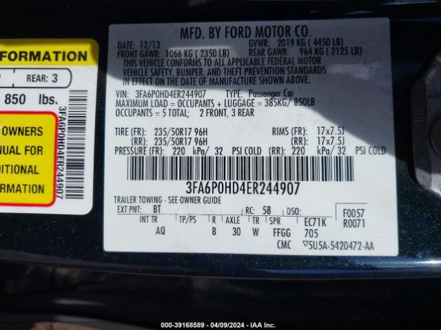 Photo 8 VIN: 3FA6P0HD4ER244907 - FORD FUSION 